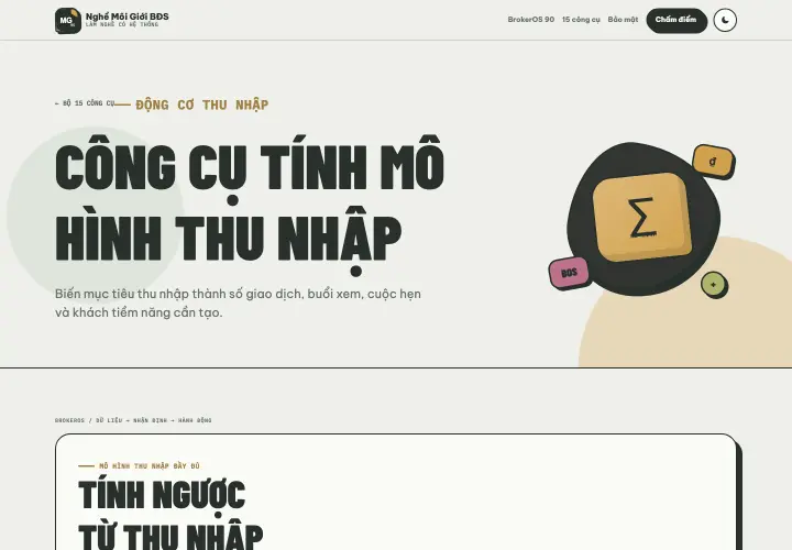 Giao diện công cụ tính mô hình thu nhập