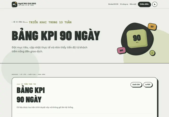 Giao diện bảng KPI 90 ngày