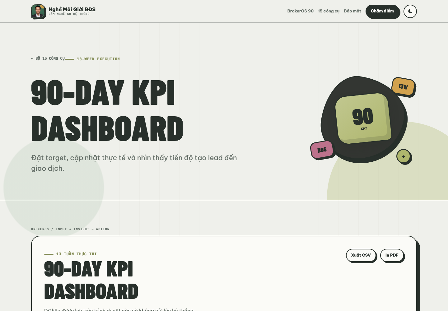 Giao diện 90-Day KPI Dashboard