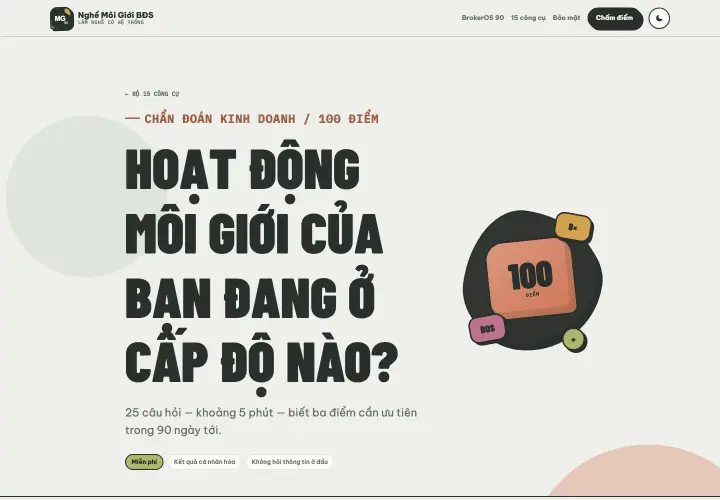 Giao diện bảng chấm điểm hoạt động môi giới
